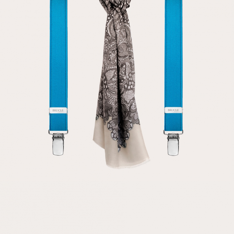 Conjunto de tirantes y pashmina para mujer, celeste y crema