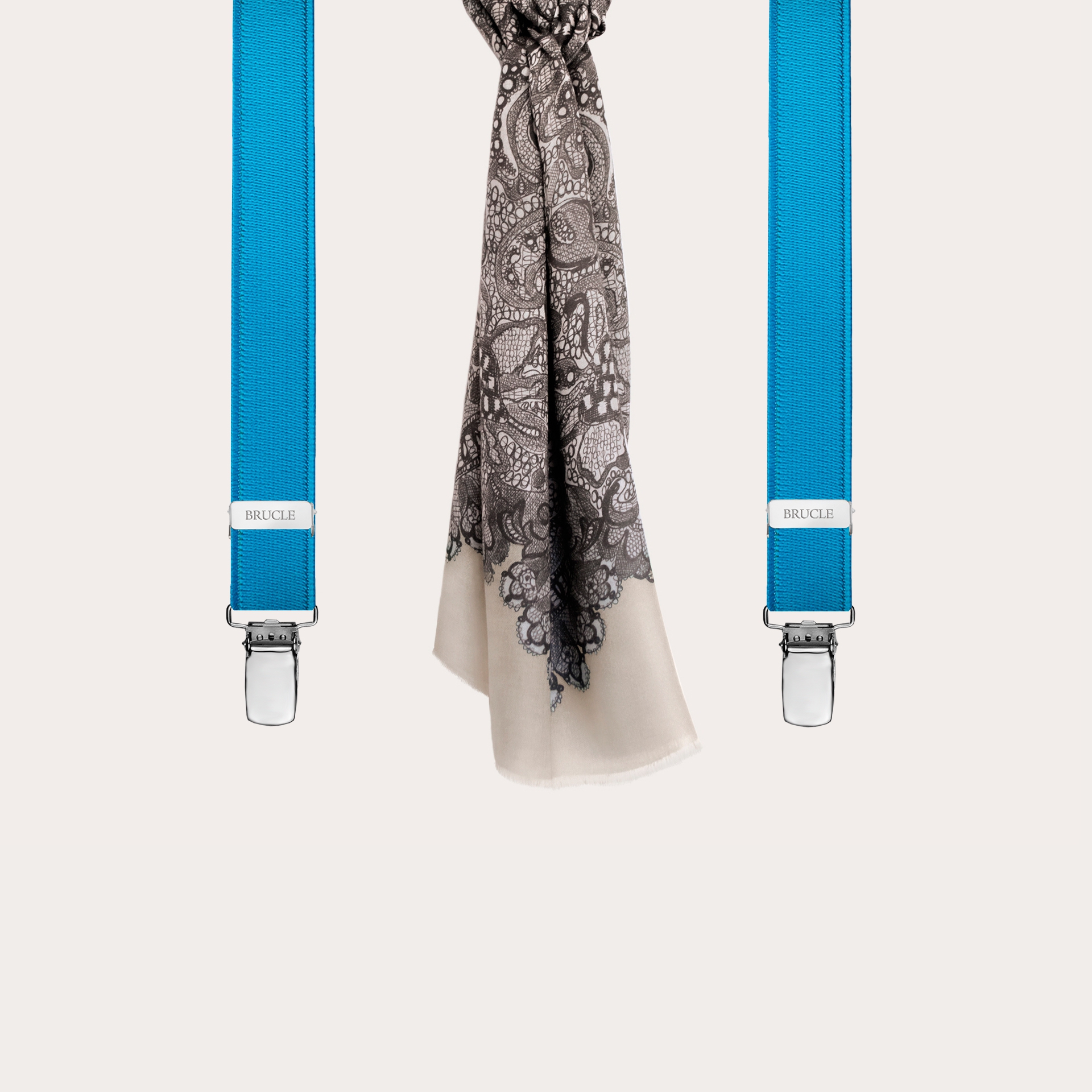 Hosenträger- und Pashmina-Set für Damen, hellblau und creme