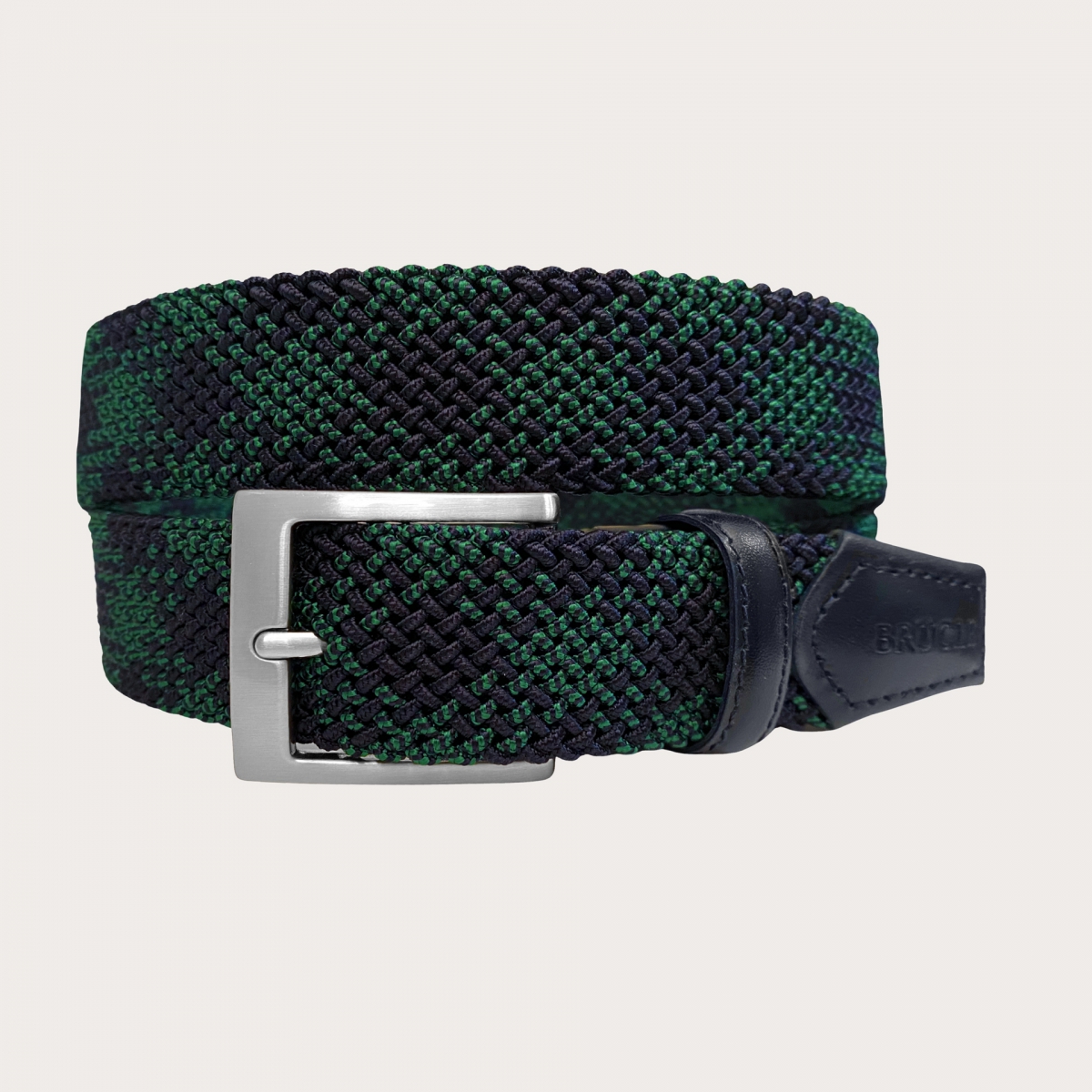 BRUCLE Cintura elastica tubolare intrecciata verde e blu