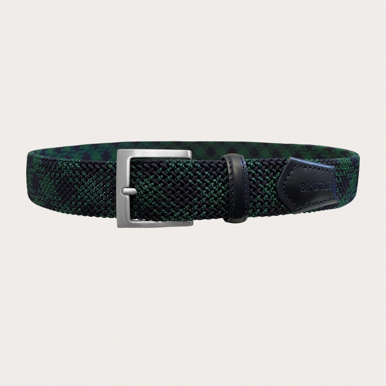 Cinturón elástico tubular trenzado verde y azul