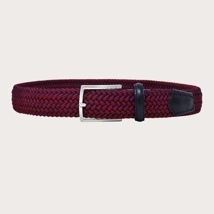 Braided elastic belt in blue and red melange