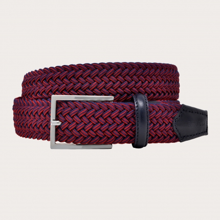 Braided elastic belt in blue and red melange