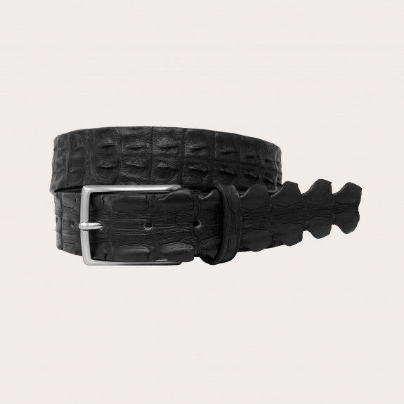 Genuine crocodile tail leather belt, black