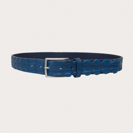 Genuine crocodile tail leather belt, blue