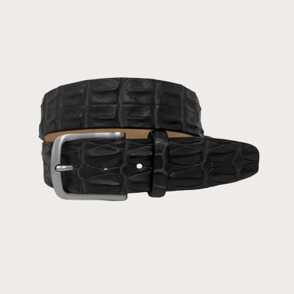 Genuine crocodile back leather belt, black