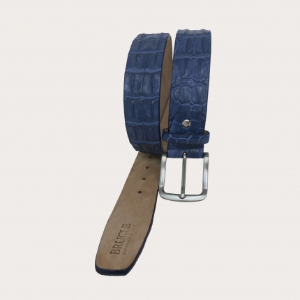 Genuine crocodile leather belt, blue