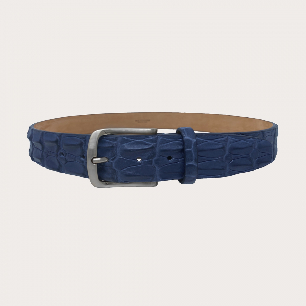 BRUCLE Cinturón informal sin níquel en espalda de cocodrilo, azul