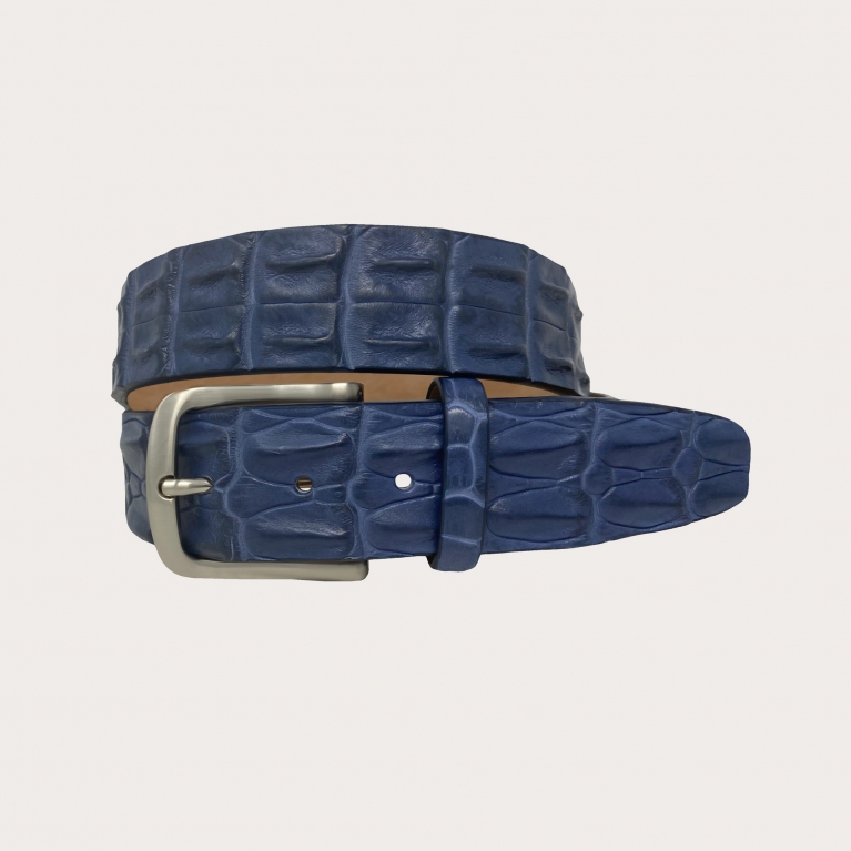 Casual belt in crocodile back, blue
