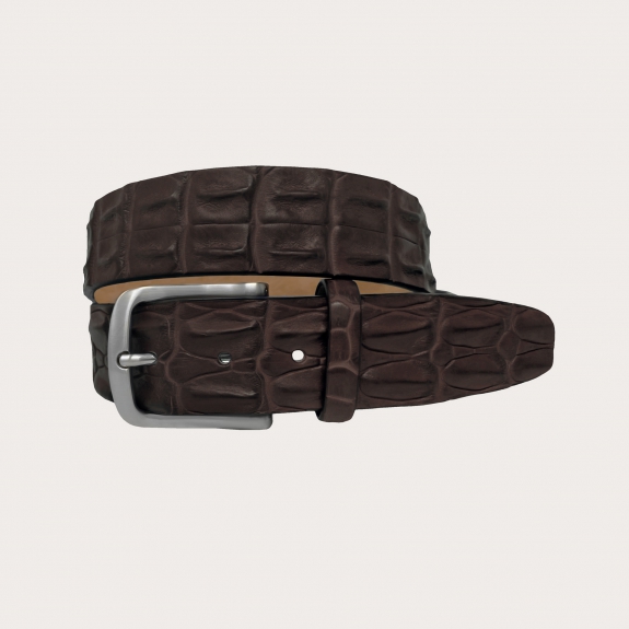 BRUCLE Cinturón deportivo en piel de cocodrilo genuina, marrón oscuro
