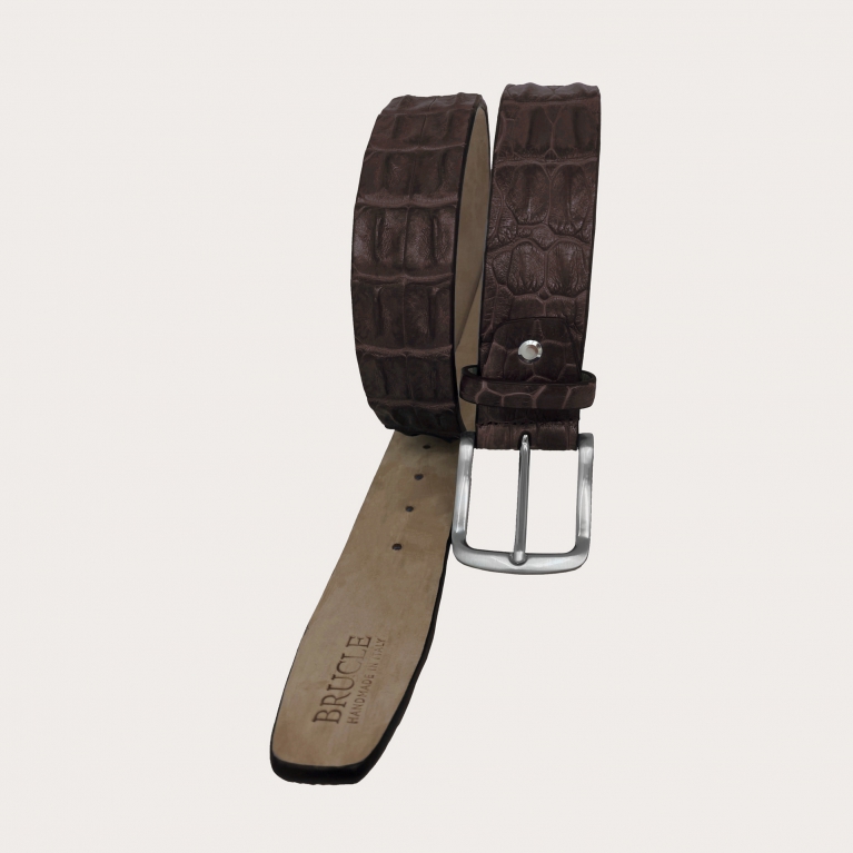 Ceinture de sport en cuir de crocodile véritable, marron foncé