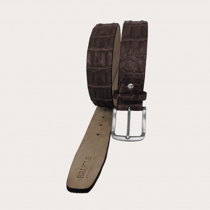 Cinturón deportivo en piel de cocodrilo genuina, marrón oscuro