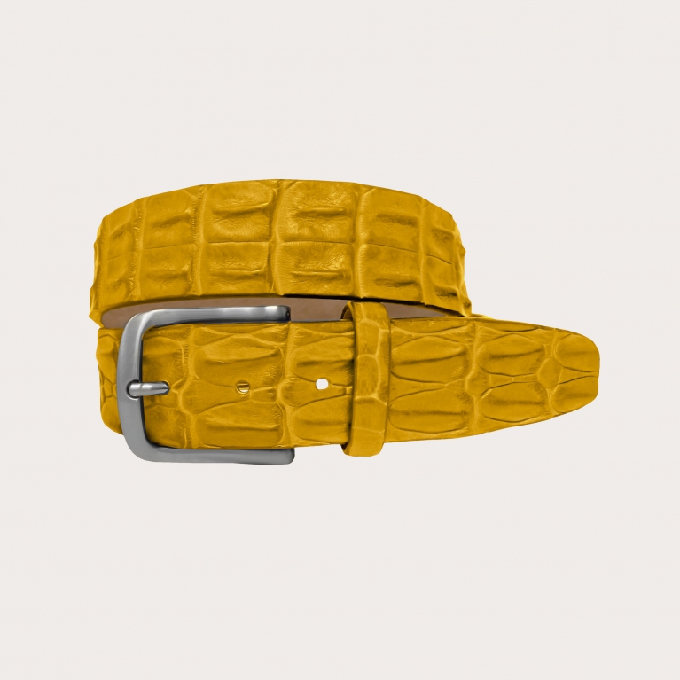 Ceinture tendance en cuir de crocodile véritable, jaune