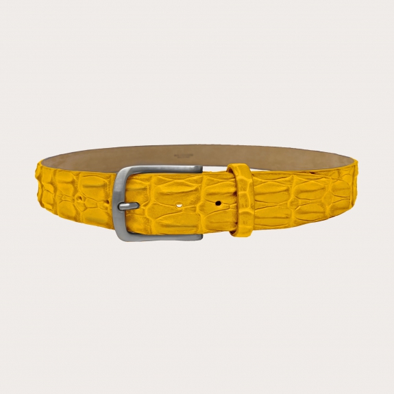 BRUCLE Cinturón Trendy sin niquel en piel de cocodrilo genuina, amarillo