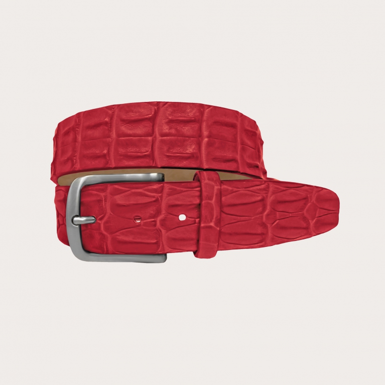 Cinturón casual en espalda de cocodrilo, rojo