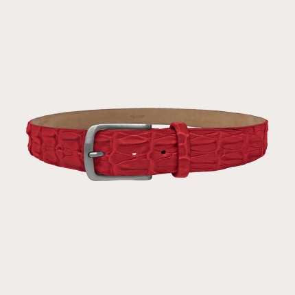 Casual belt in crocodile back, red