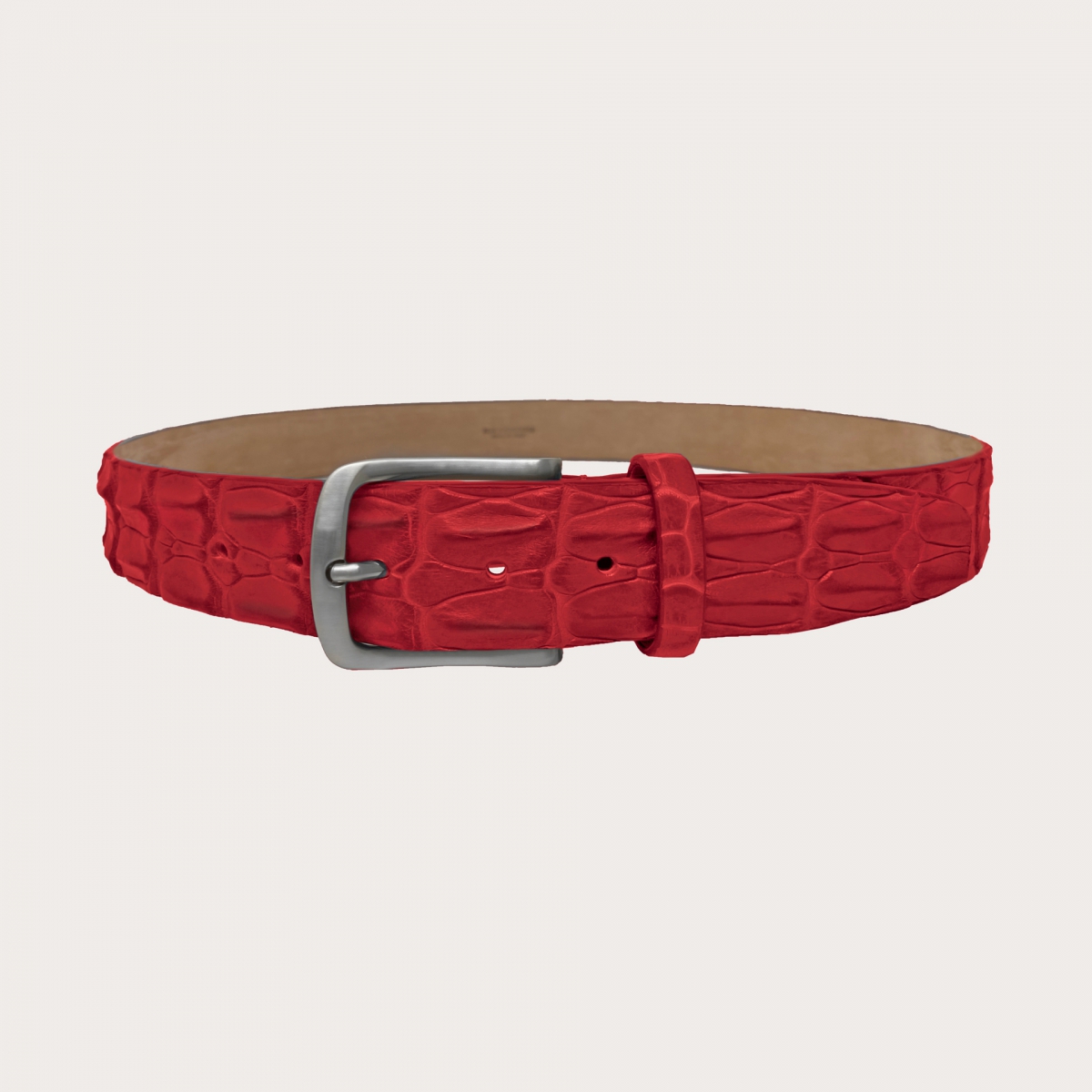 BRUCLE Cintura casual nickel free in schiena di coccodrillo, rosso