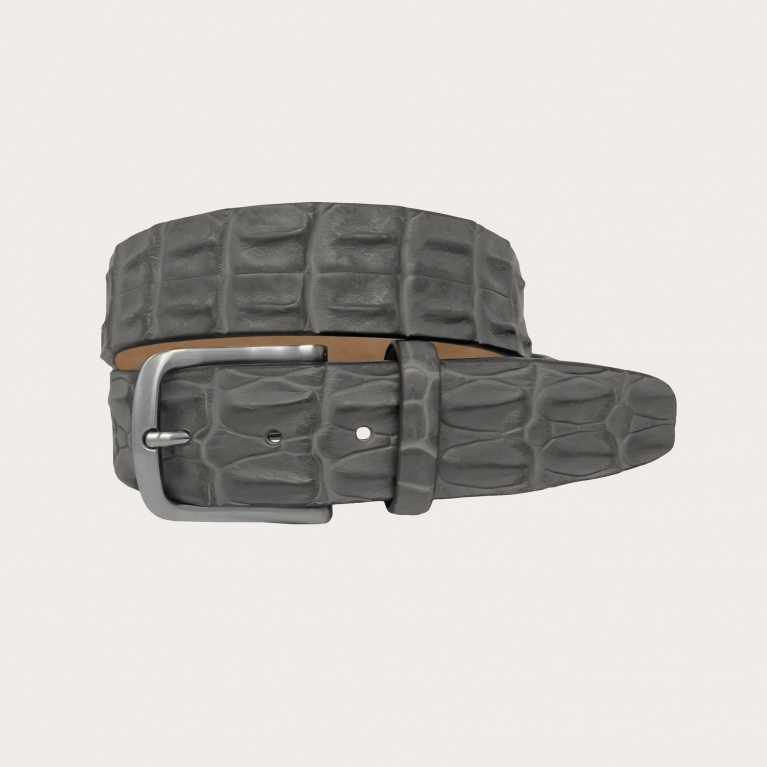 Cinturón alto refinado en cocodrilo, gris