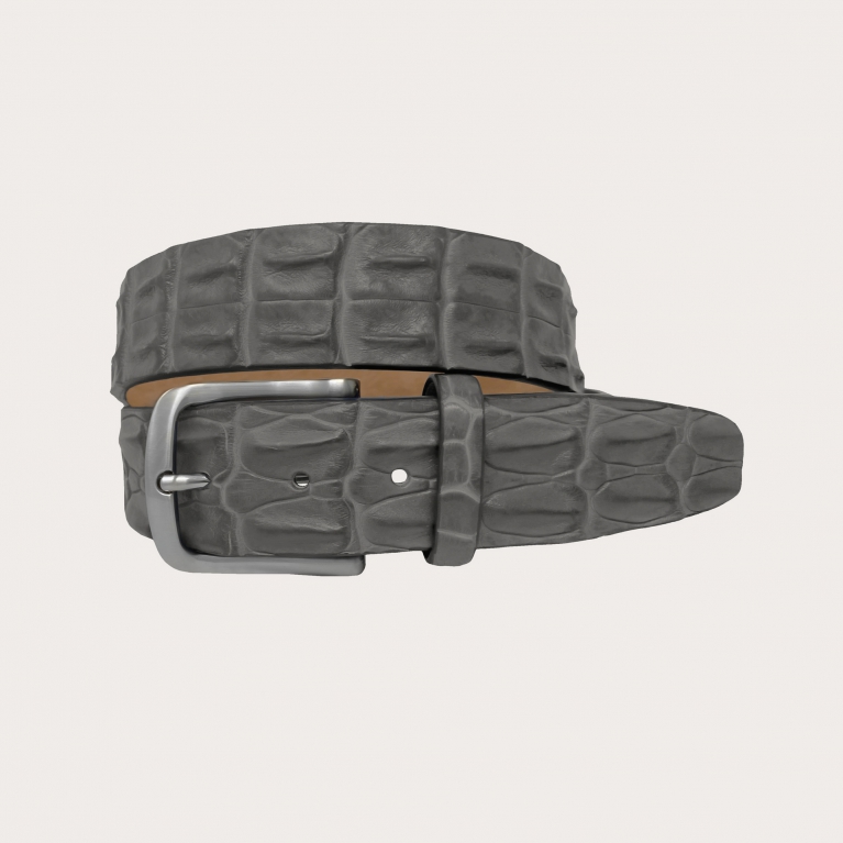 Refined high belt in crocodile, grey