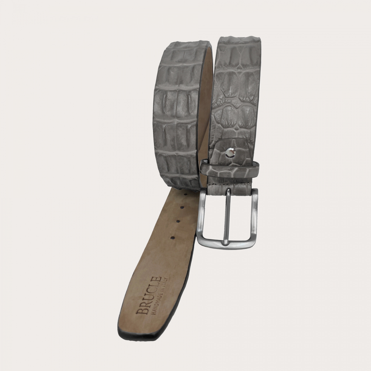 BRUCLE Cinturón alto sin níquel refinado en cocodrilo, gris