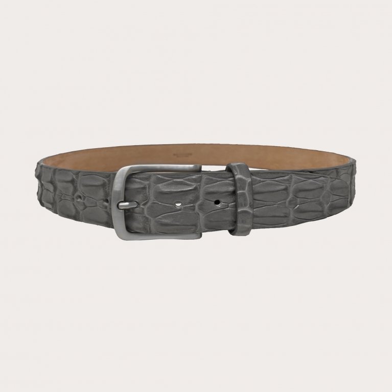 Refined high belt in crocodile, grey