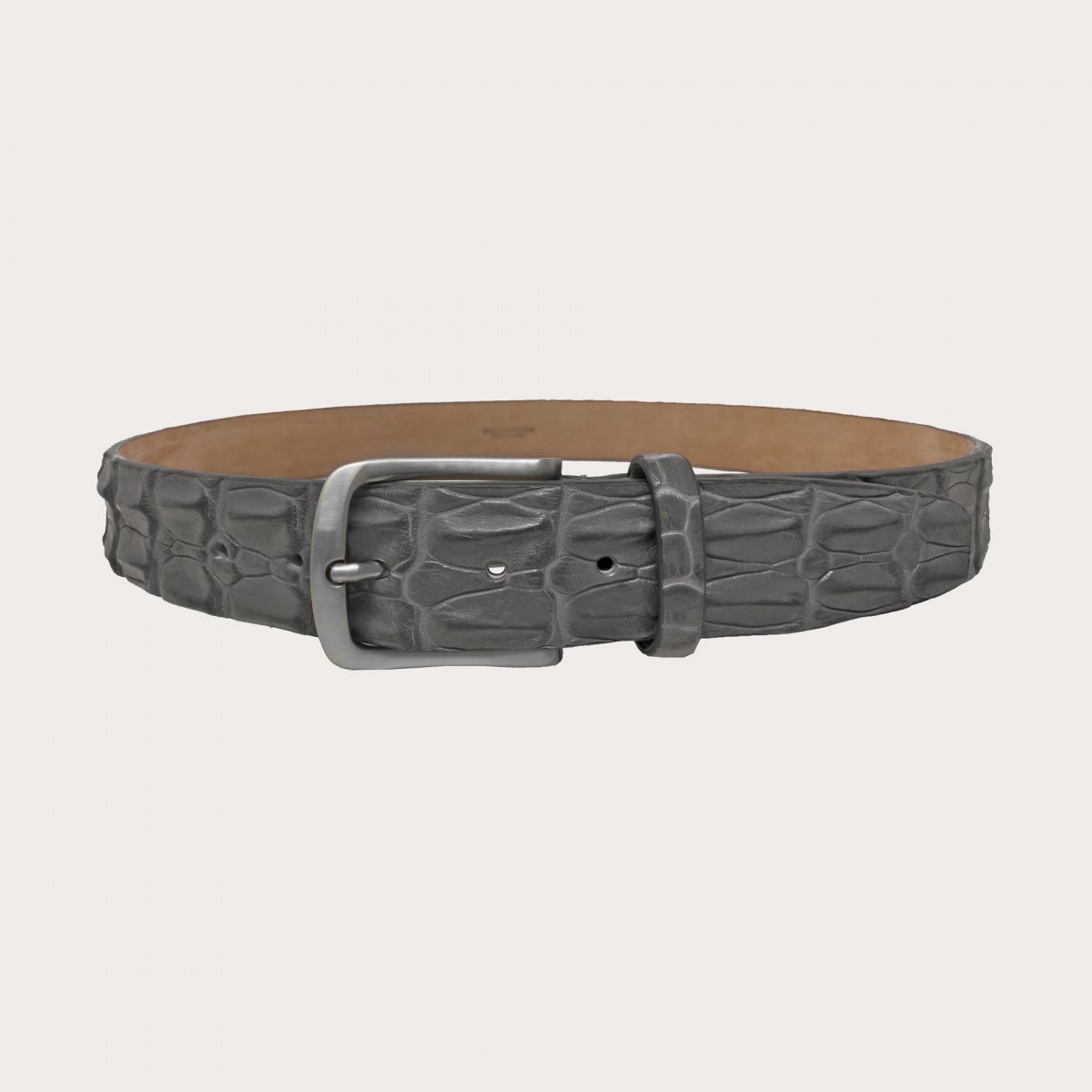 BRUCLE Cinturón alto sin níquel refinado en cocodrilo, gris