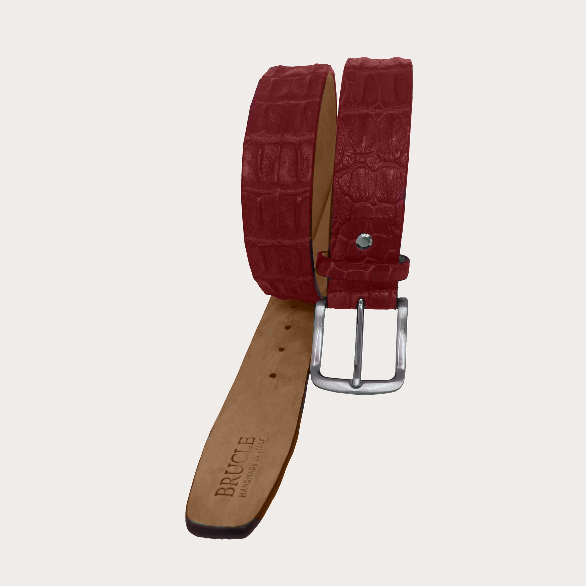 BRUCLE Nickel free belt in genuine exotic leather, Milan red