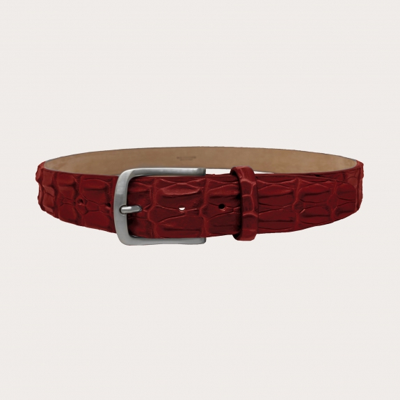BRUCLE Cinturón sin níquel en piel auténtica exótica, rojo Milán