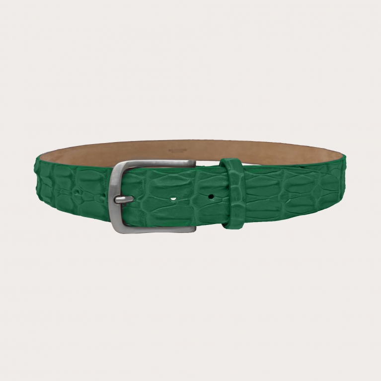 Refined high belt in crocodile, emerald green