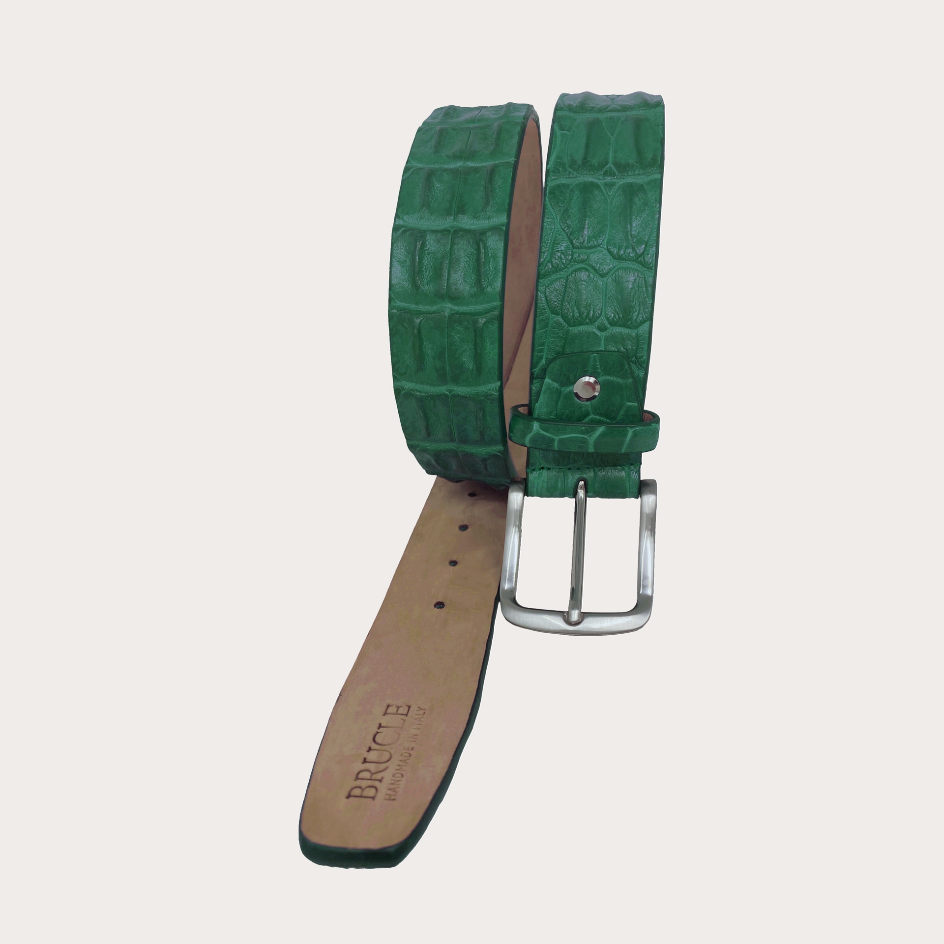 BRUCLE Cinturón alto sin níquel refinado en cocodrilo, Esmeralda