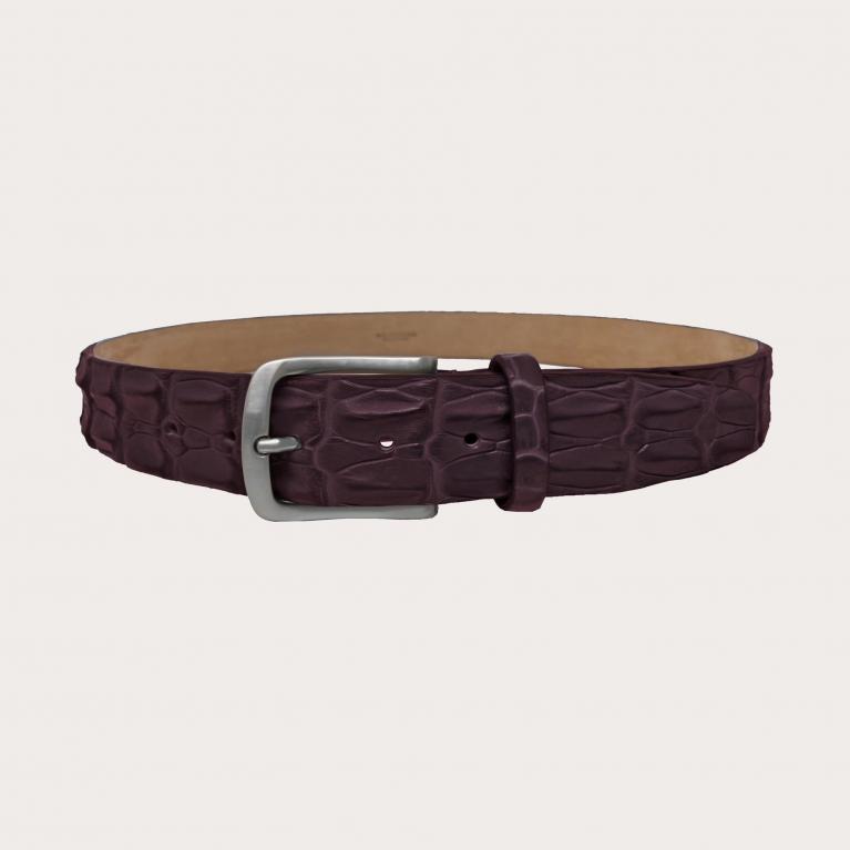 Casual belt in crocodile back, burgundy