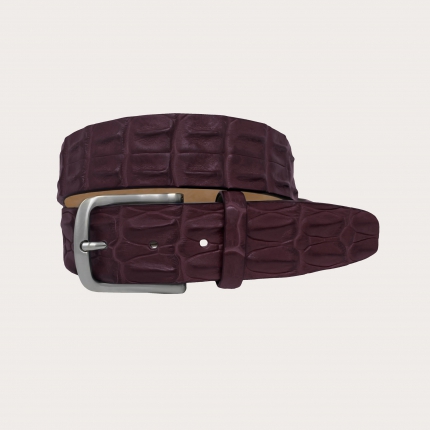 Casual belt in crocodile back, burgundy