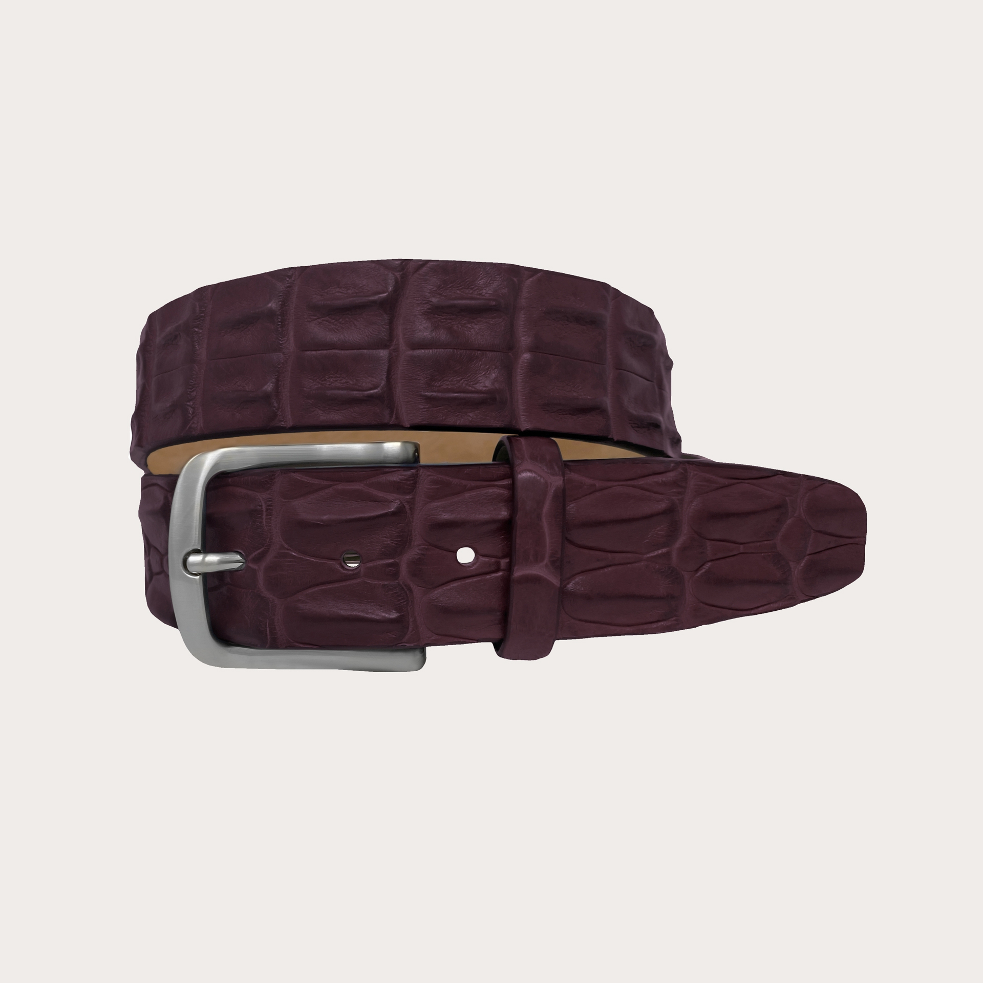 Genuine crocodile leather belt, burgundy