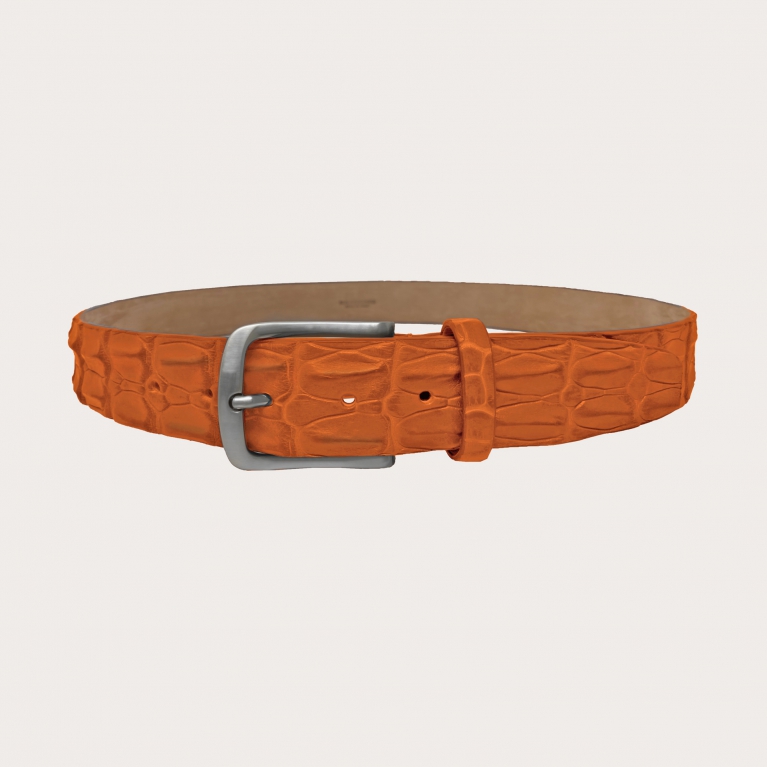 Trendy belt in genuine crocodile leather, orange
