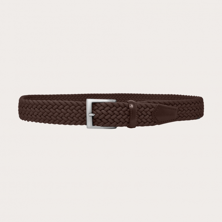Cinturón elástico trenzado marrón oscuro