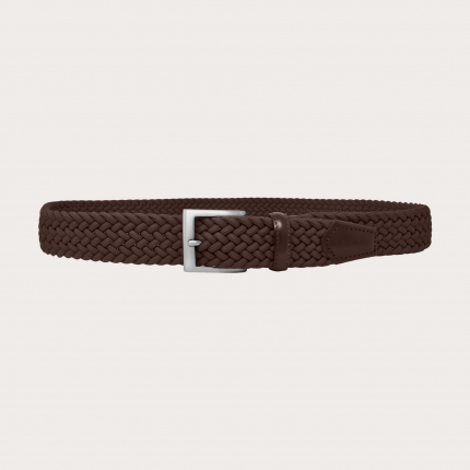 Braided elastic stretch belt, brown
