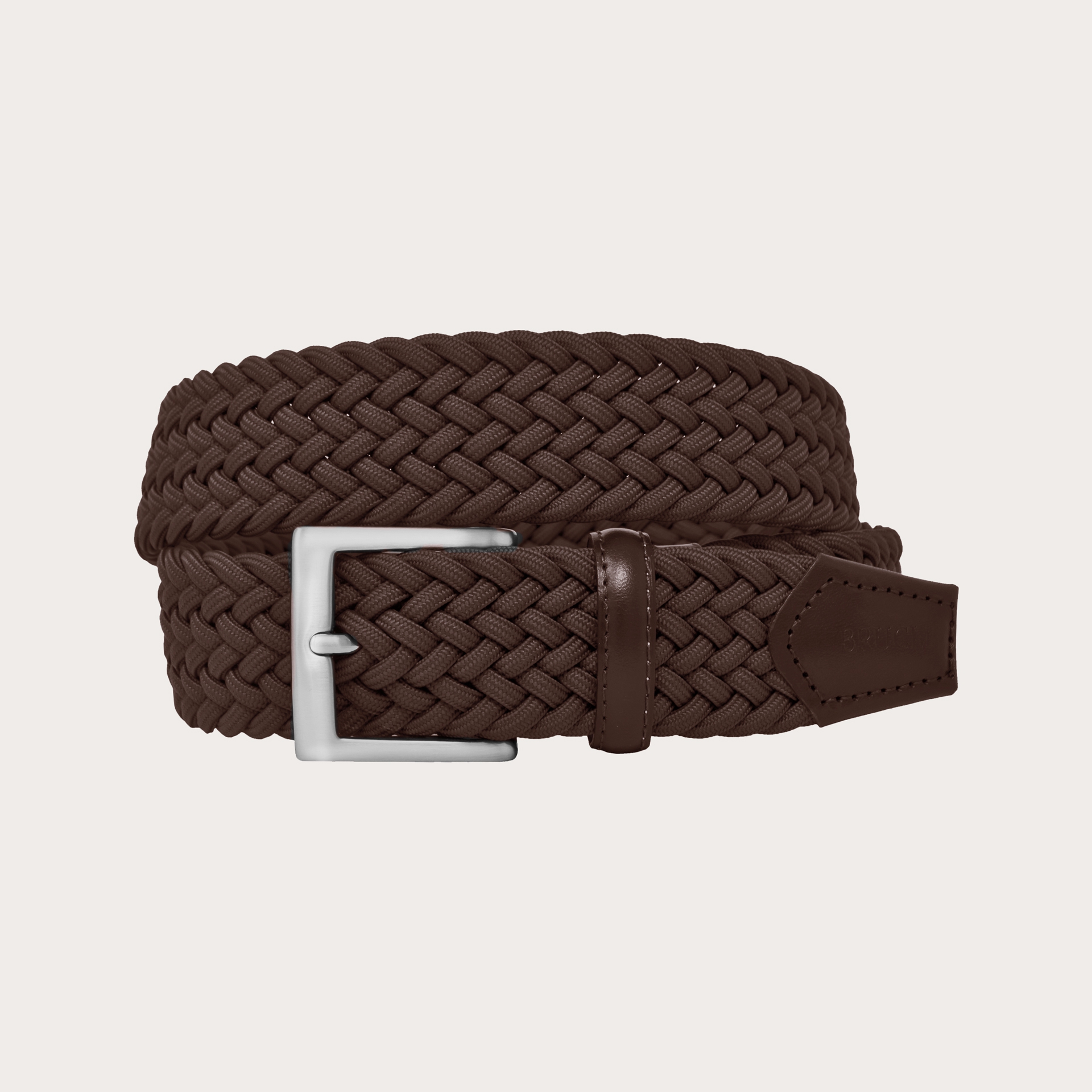 Braided elastic stretch belt, brown