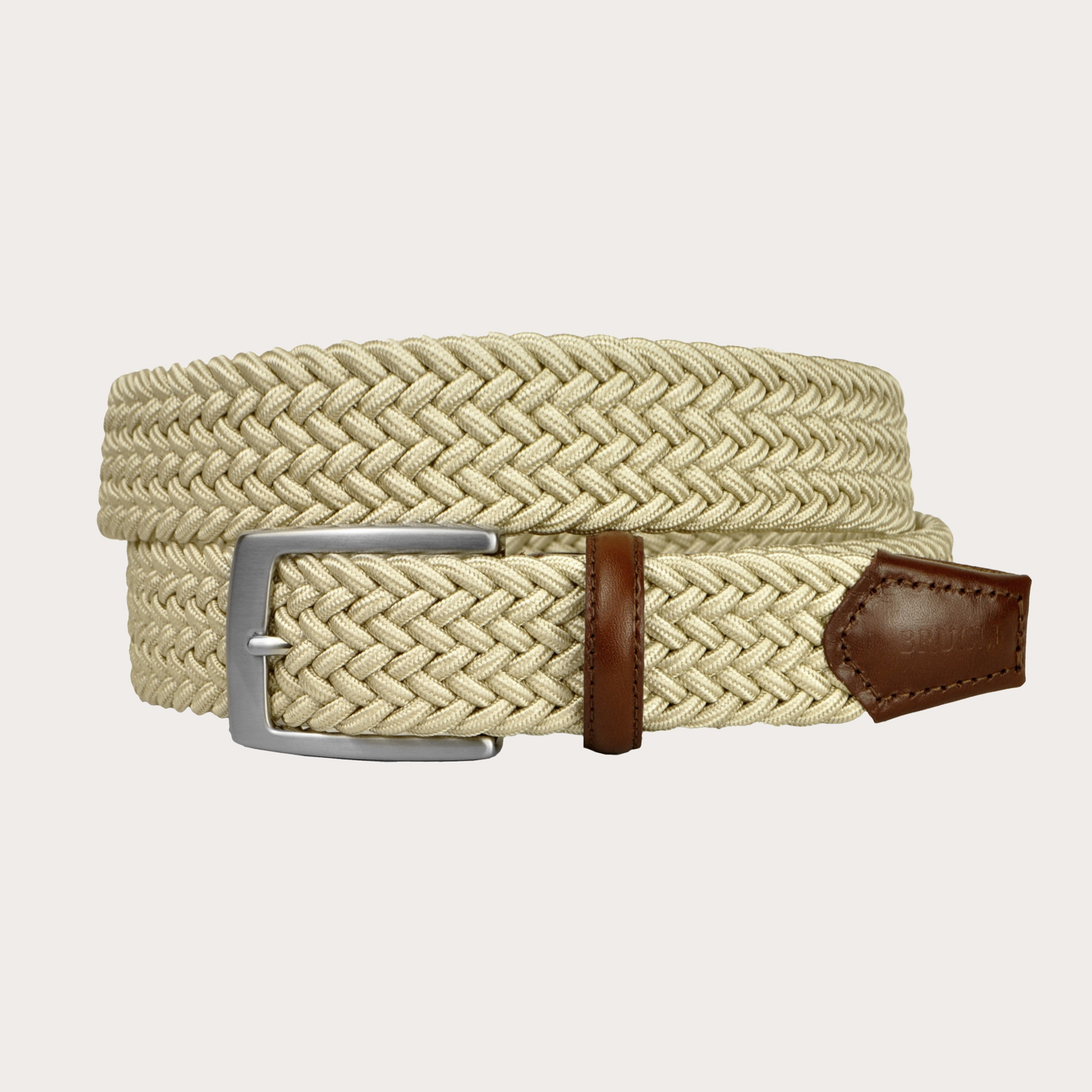 Braided elastic stretch belt, beige