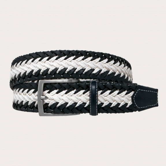 BRUCLE Cintura intrecciata bianca e nera in cuoio, corda e cotone