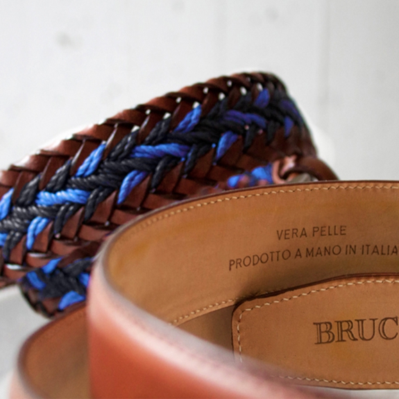 BRUCLE Cintura intrecciata blu e marrone in cuoio, corda e cotone
