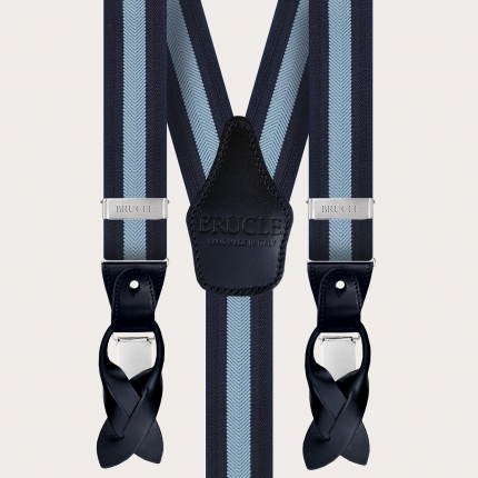 Elastic suspenders with blue herringbone stripe