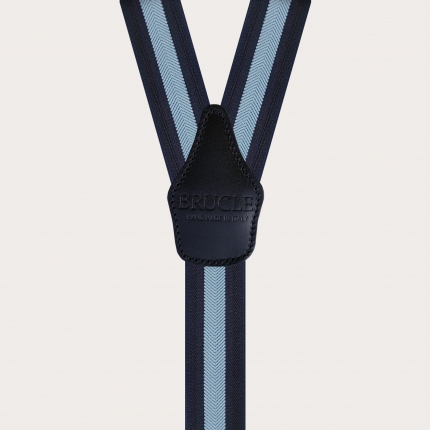 Elastic suspenders with blue herringbone stripe