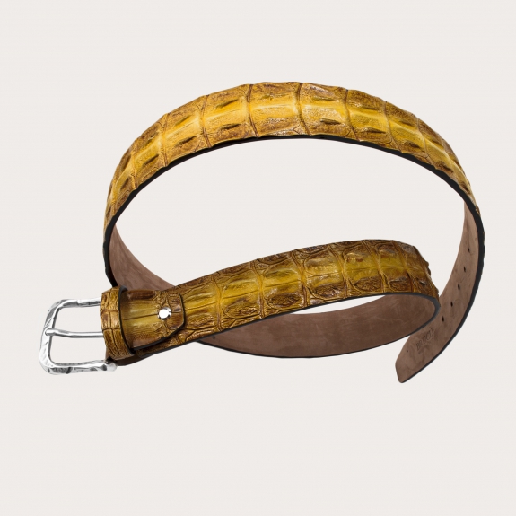 BRUCLE Cinturón de cocodrilo coloreado a mano, amarillo