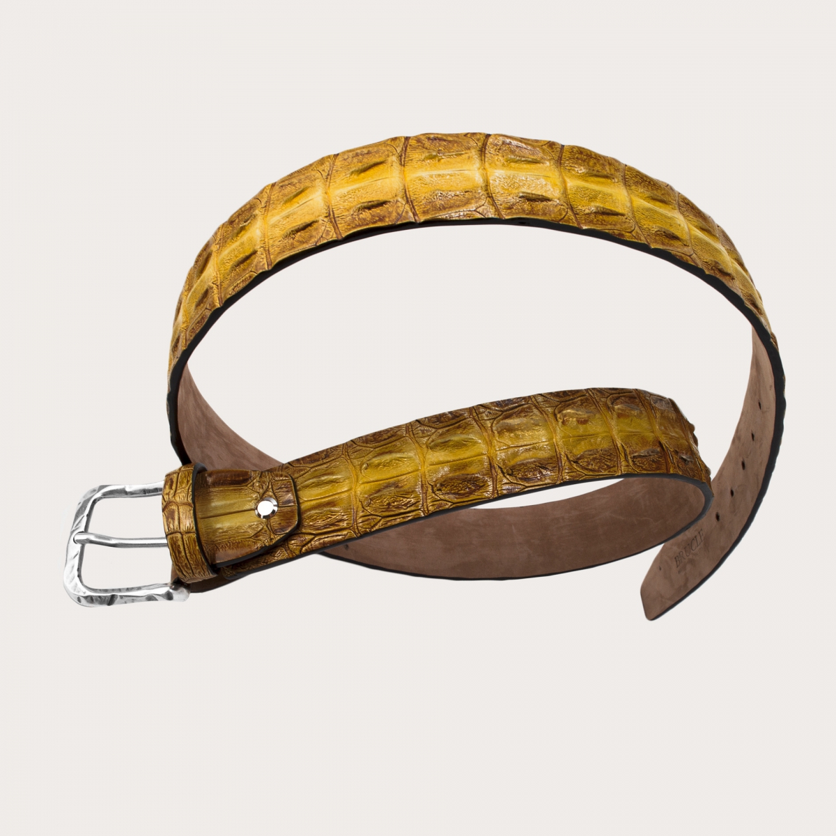 BRUCLE Cintura di coccodrillo gialla colorata e sfumata a mano
