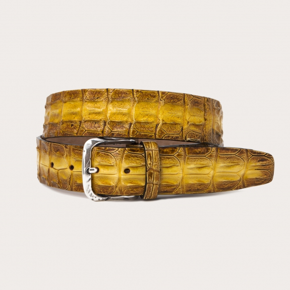 Hand-colored crocodile belt, yellow