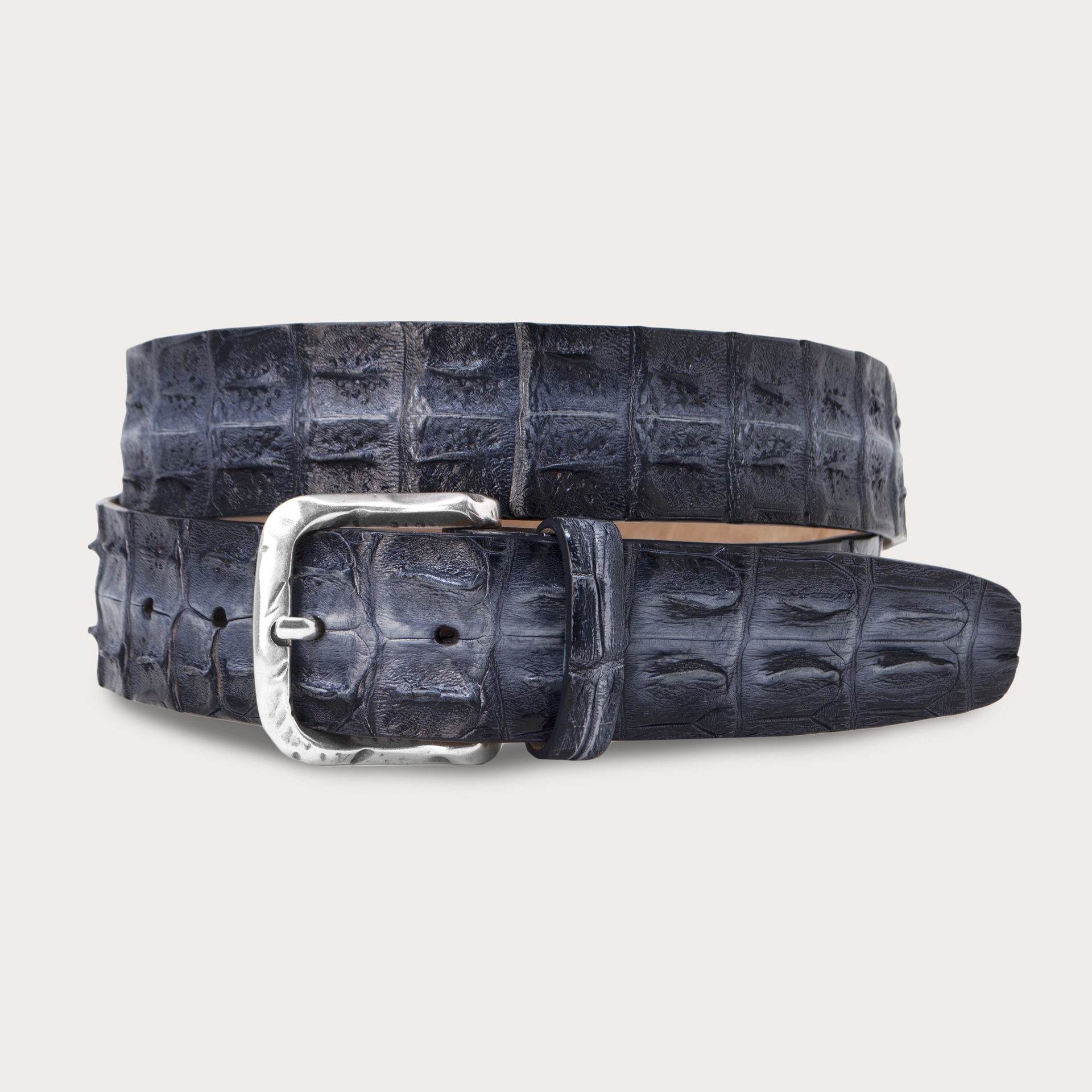 BRUCLE Cinturón de cocodrilo coloreado a mano, gris y negro