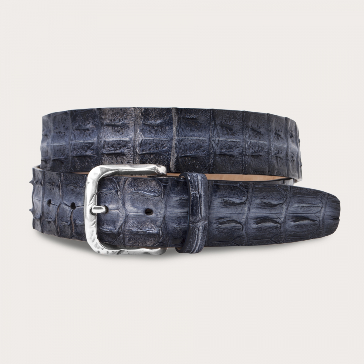 BRUCLE Cintura di coccodrillo grigia e nera colorata e sfumata a mano