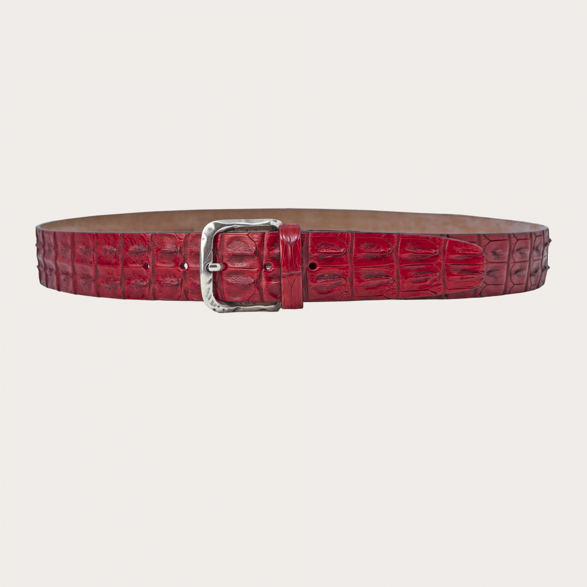 Cintura di coccodrillo rossa colorata e sfumata a mano