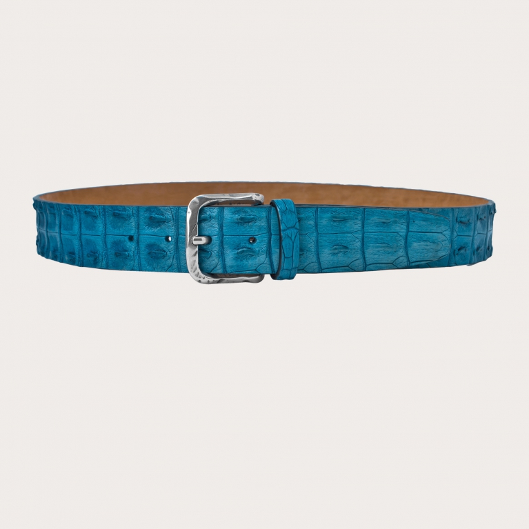 Hand-colored crocodile belt, light blue