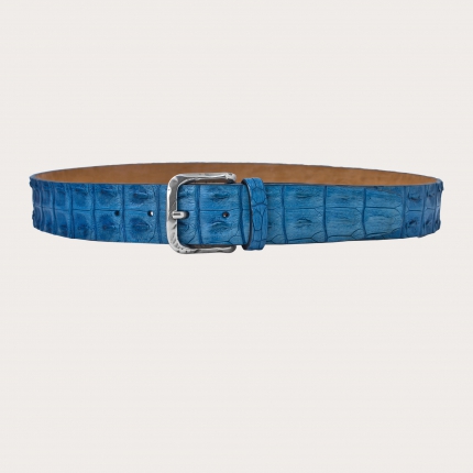 Hand-colored crocodile belt, cobalt color