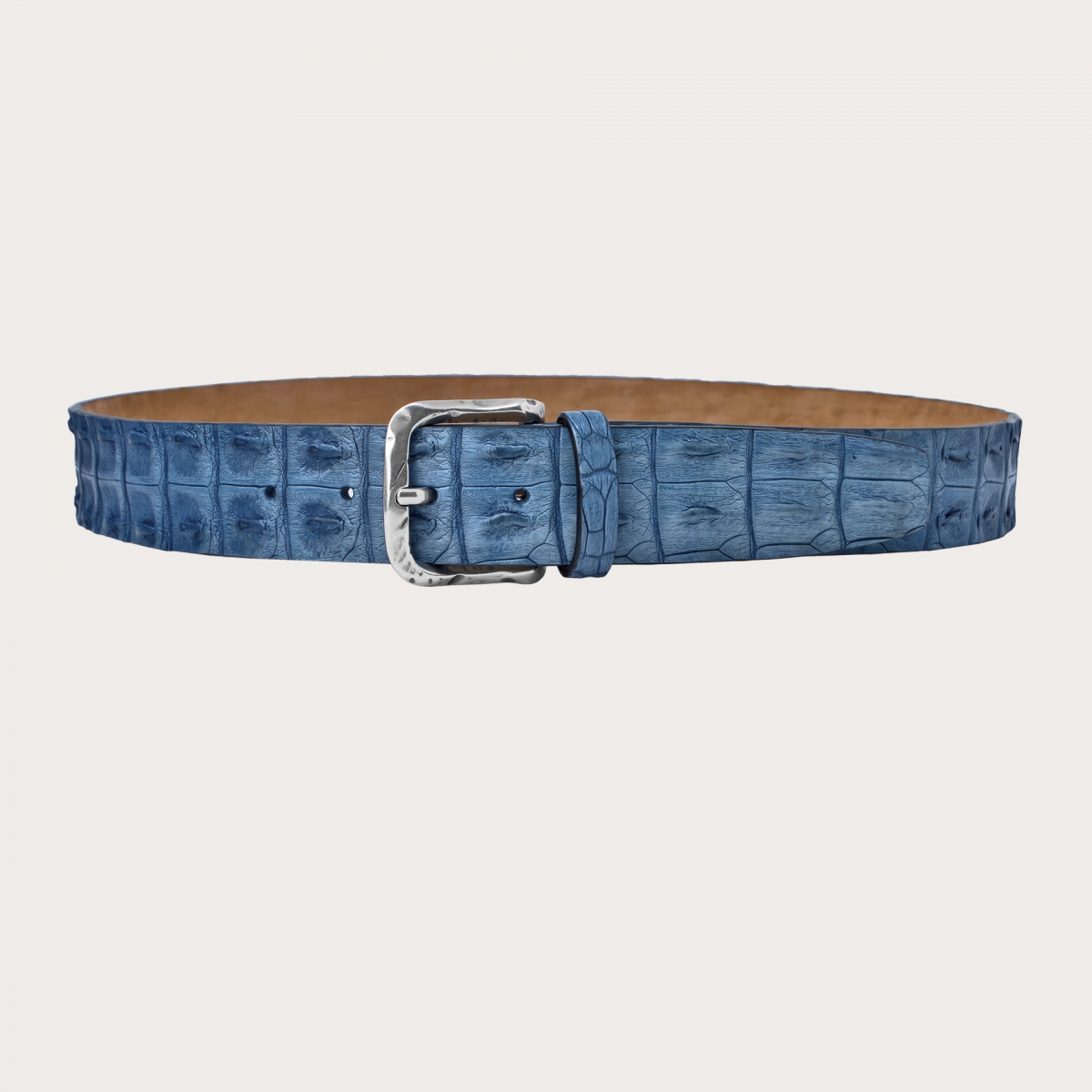 Cintura di coccodrillo blue jeans colorata e sfumata a mano